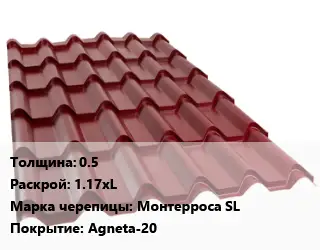 Металлочерепица 0.5 1.17хL Марка: Монтерроса SL Покрытие:Agneta-20